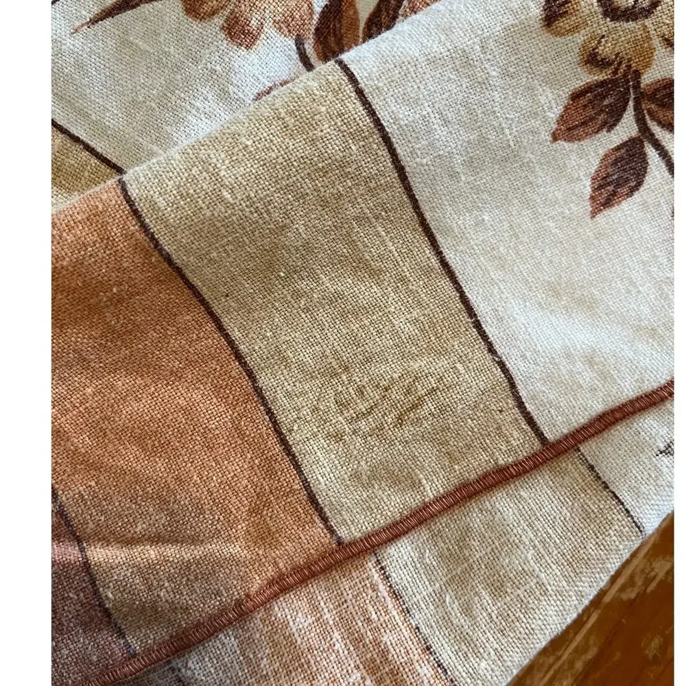 84 x 53 70s Vintage Floral Tablecloth Brown Striped Fall Farmhouse Retro